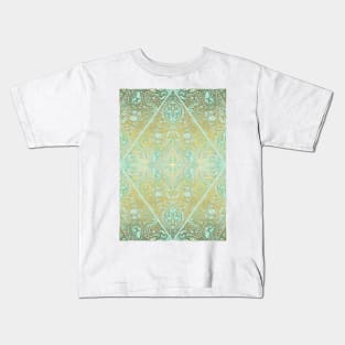 Mint & Gold Effect Diamond Doodle Pattern Kids T-Shirt